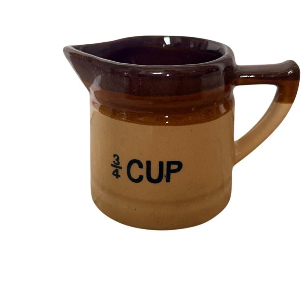 Vintage Redware Stoneware Ceramic Brown Glaze Farmhouse Measuring Cup 3/4th